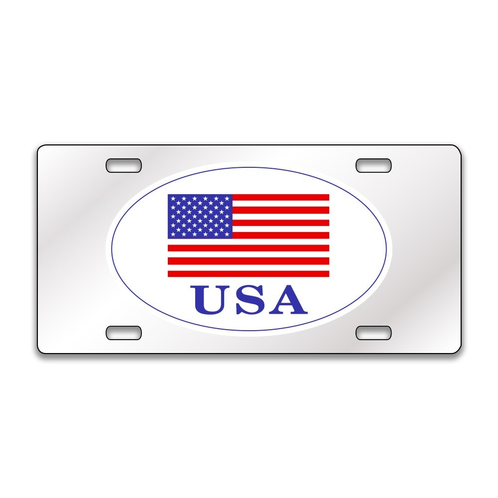 FLAG USA Chrome or Black Acrylic Standard License Plate LP0263