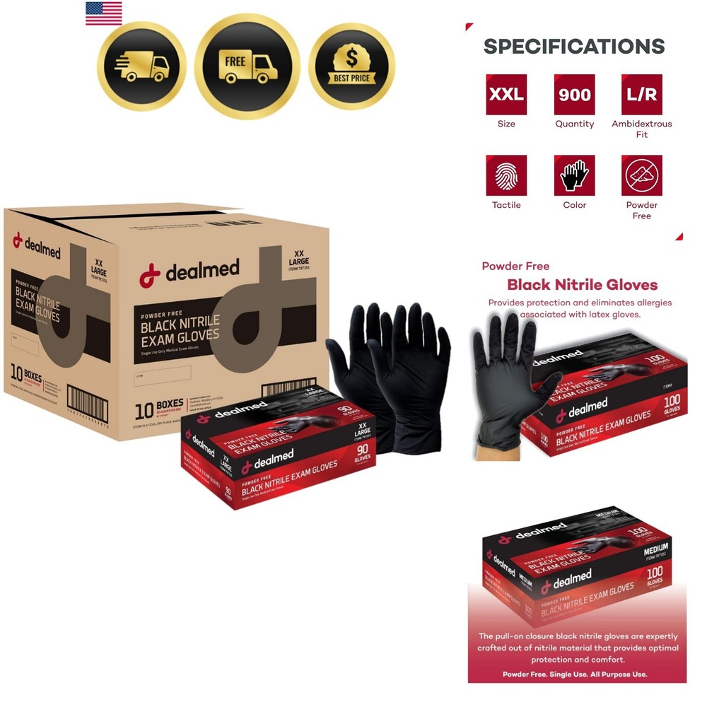 Black Nitrile Exam Gloves – Disposable Multi-Purpose Use Medical Gloves Use f…