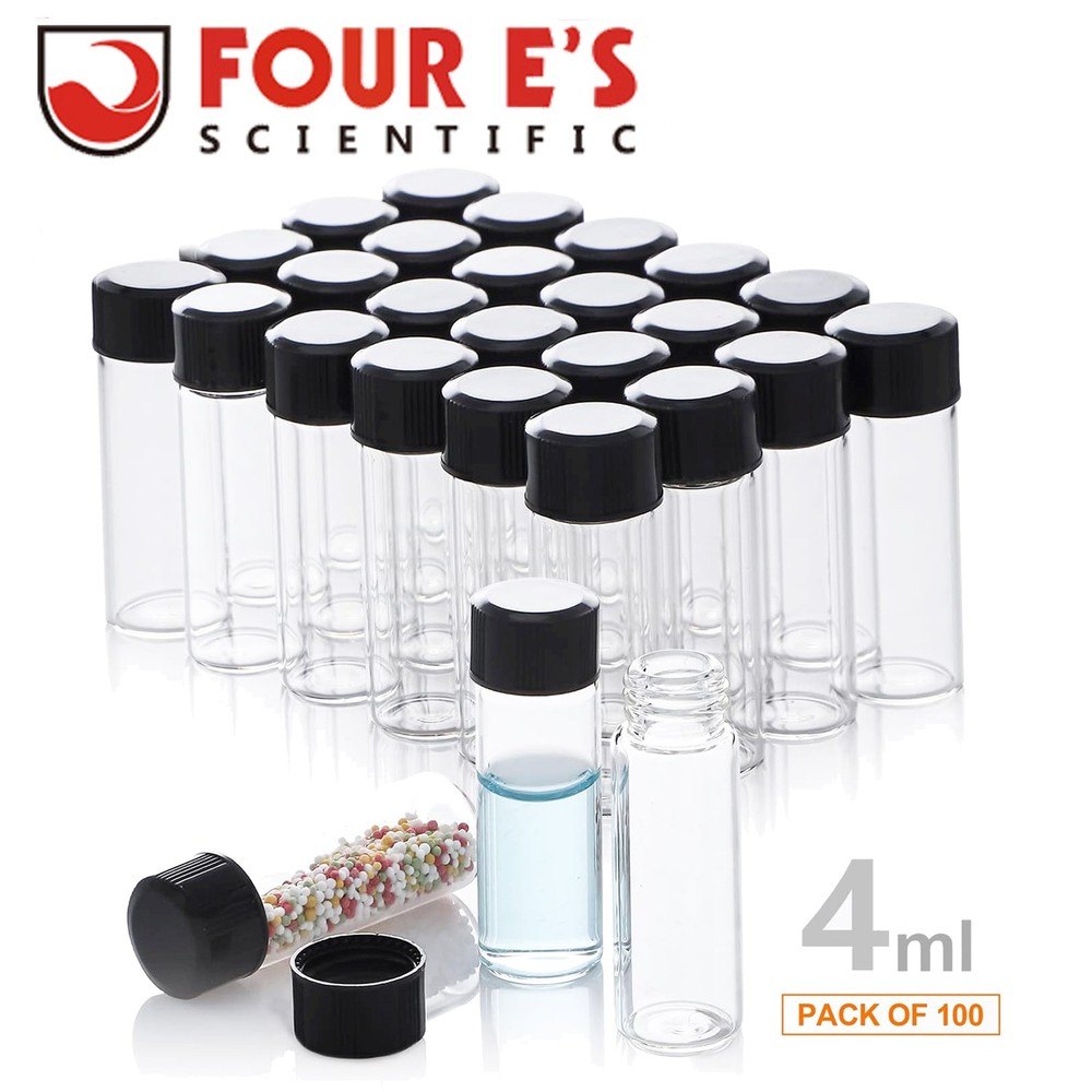 100pcs 4ml Small Bottle Clear Glass Vials Lab Sample Vial w/ Caps Liquid Bottles