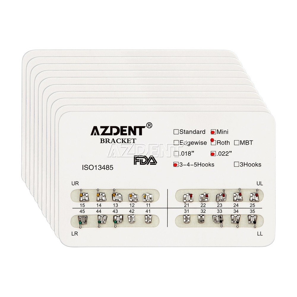 10X AZDENT Dental Orthodontic Metal Brackets Braces Mini Roth 022 Hooks 3-4-5