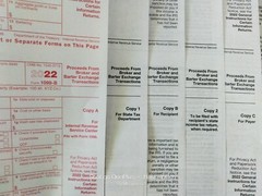 2022: 5 SHEETS 1099-B IRS Proceeds Broker/Barter Exch & 3=1096 Transmittal Forms