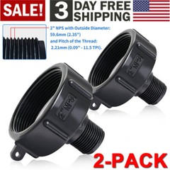 2PCS 275 330 G IBC Tote Adapter 2 NPT (NPS) Fine Thread x3/4 Male Garden Hose US