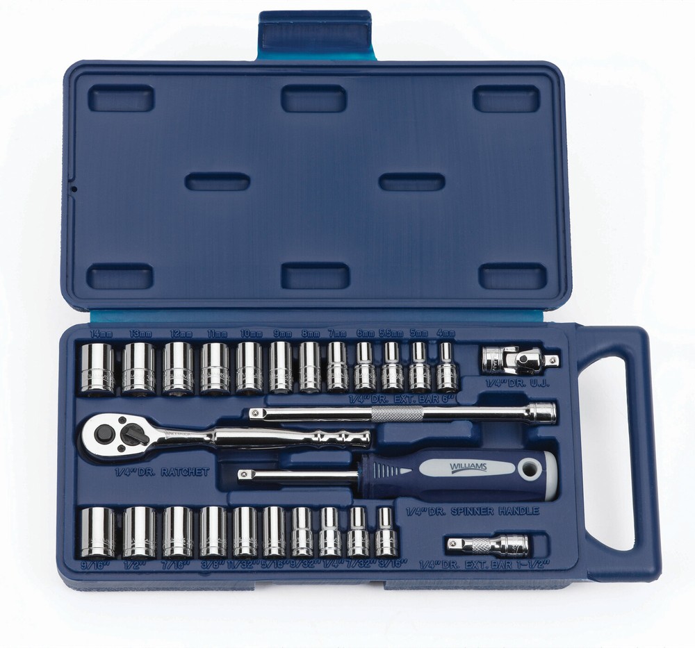 27pc 1/4″Drive ShallowSAE&Metric Socket Set 12point Supertorque Chrome Williams