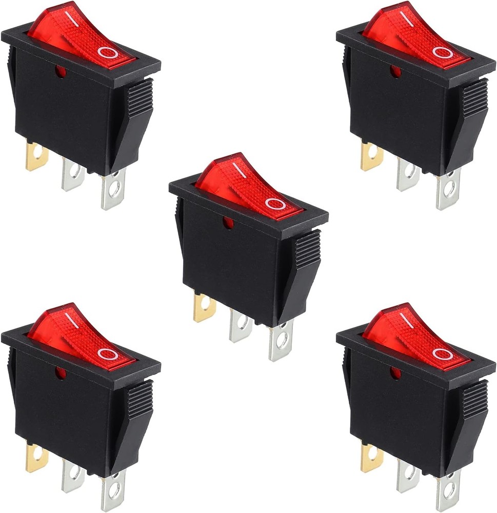 5Pcs Red Illuminated Rocker Switch ON Off SPST 3 Pin Position Boat Style: Red