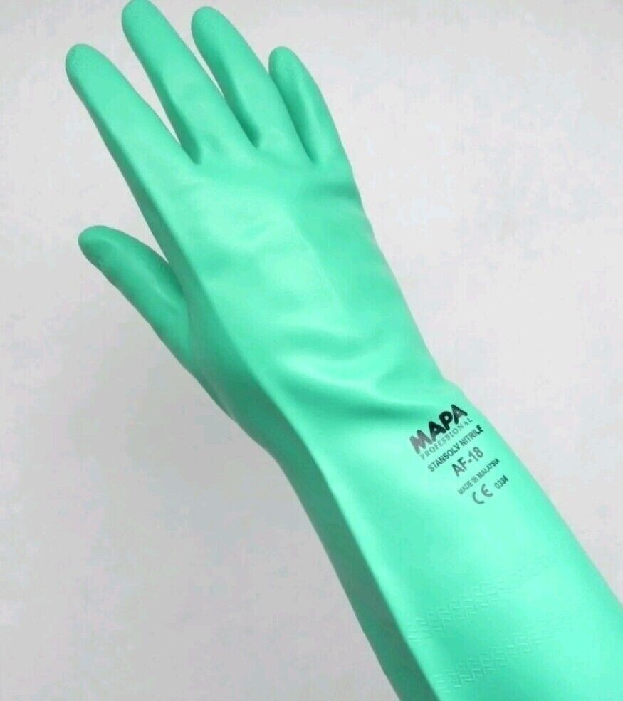 Mapa AF-18 Green Stansolv Nitrile Gloves Chemical Resistant Size 11 – Pair