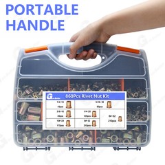 860Pcs Rivet Nut Kit UNC Rivnut Nutsert Assortment #6-32 #8-32 #10-24 1/4″ 5/16″