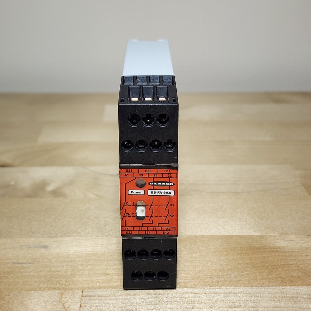 Banner ES-FA-9AA Safety Relay Module E-Stop Rope Pull Interlock 24VAC/DC 60131