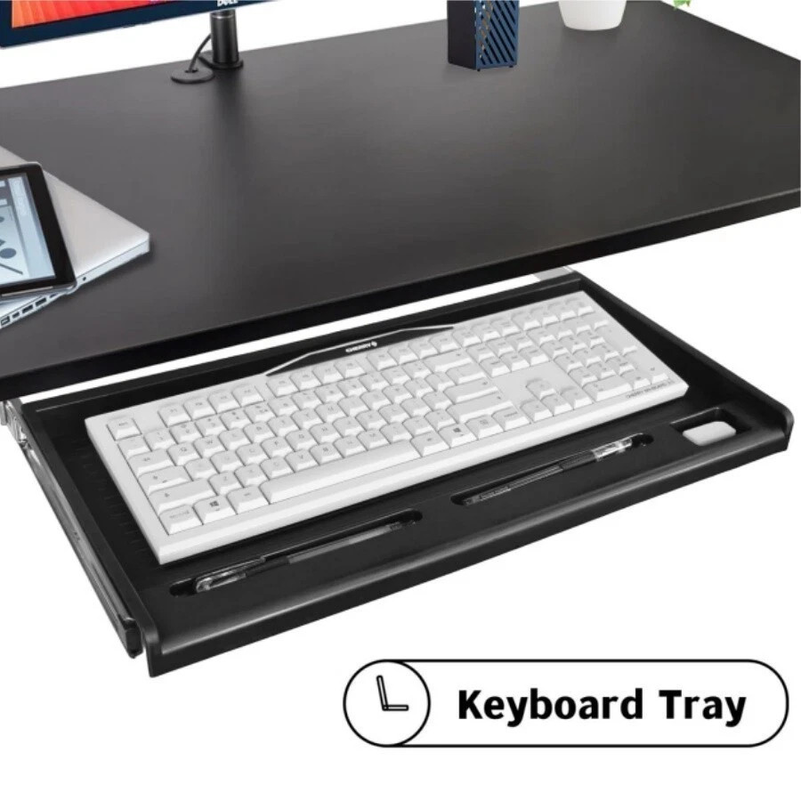 Slide Out Under Desk Keyboard Tray Pull Out Keyboard Drawer Shelf w/ Pen Holder