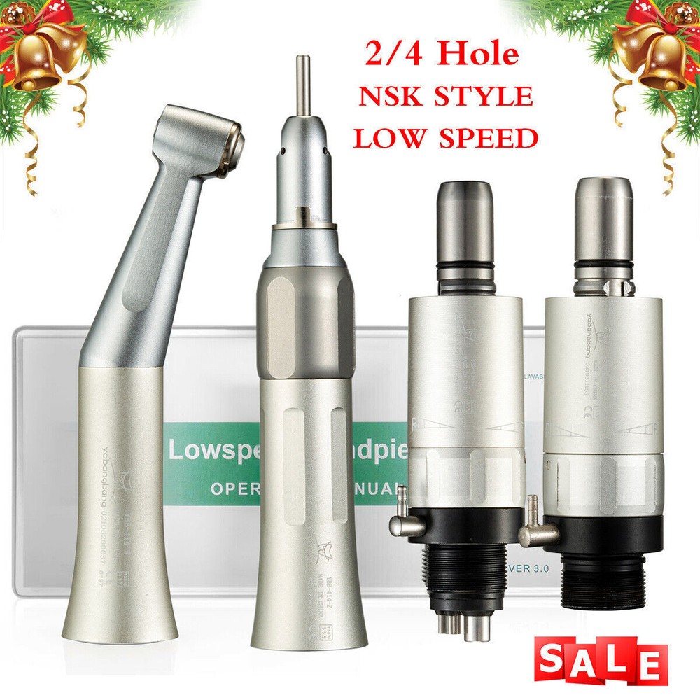 NSK Style Dental Low Speed Handpiece Contra Angle Straight Air Motor 2/4Holes