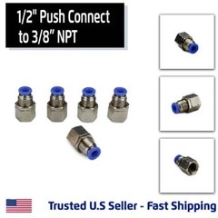 5 Pack, Bulkhead Pneumatic Fitting, Push Connect 1/2″ Tube to 3/8″NPT