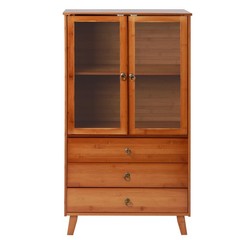 Kitchen Sideboard Hutch Cabinet Acrylic Doors 2 Layers 3 Drawers 43 Inch Brown