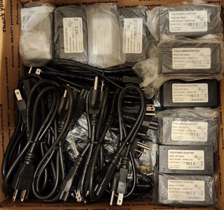 12 LOT PoE Adapter GRT-240050 24V 500mA Power Cable PoE Power Supply with Cord