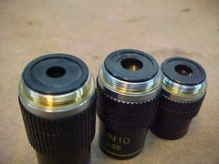 Lot of 3 Swift Microscope Objectives DIN 4 0.10, DIN 10 0.25 & DIN 40 0.65