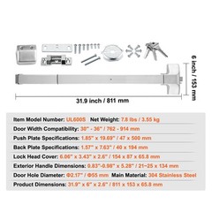 Push Bar Door Locks Stainless Steel Panic Bars for Exit Doors with Lever 31″