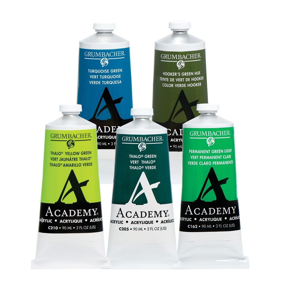 Academy Professional Acrylic Paint Set of 5 90ml Green Colors – Metal Tubes -…