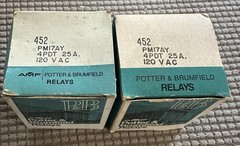 2 NOS Potter & Brumfield PM-17AY Power Relays 452 35A 120V AC 4PDT USA Made