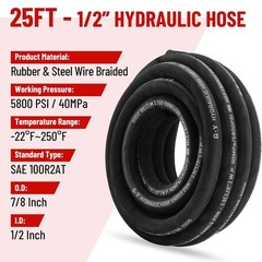 1/2″ 25FT HYDRAULIC HOSE TWO WIRE HOSE FLEXIBLE 40 MPa / 5800 PSI W/ 12 FITTINGS