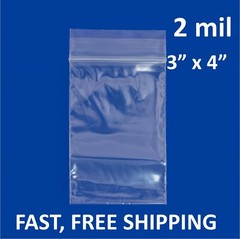 3″x 4″ CLEAR 2 MIL TOP LOCK ZIP SEAL BAGS POLY PLASTIC RECLOSABLE SMALL BAGGIES