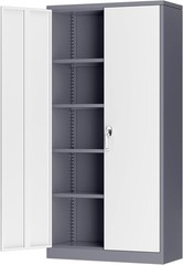 Metal Lockable Cabinet 72″H 2 Doors 4 Adj. Shelves Gray White Assembly Required