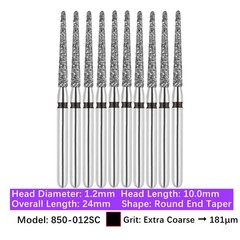 10/pk Dental FG High Speed Diamond Burs Round End Taper Super Coarse 850-012SC