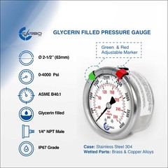 2.5″ LIQUID FILLED PRESSURE GAUGE 0 – 4000 PSI, STAINLESS STEEL CASE BACK MOUNT