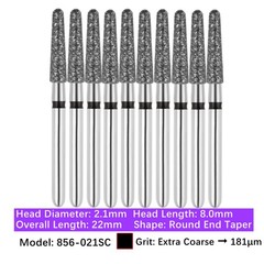 10/pk Dental FG High Speed Diamond Burs Round End Taper 856-021SC Super Coarse