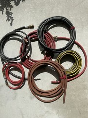 Lot of 8 Industrial Vinyl Pneumatic Air Tool Hoses w/Brass Couplings & Fittings