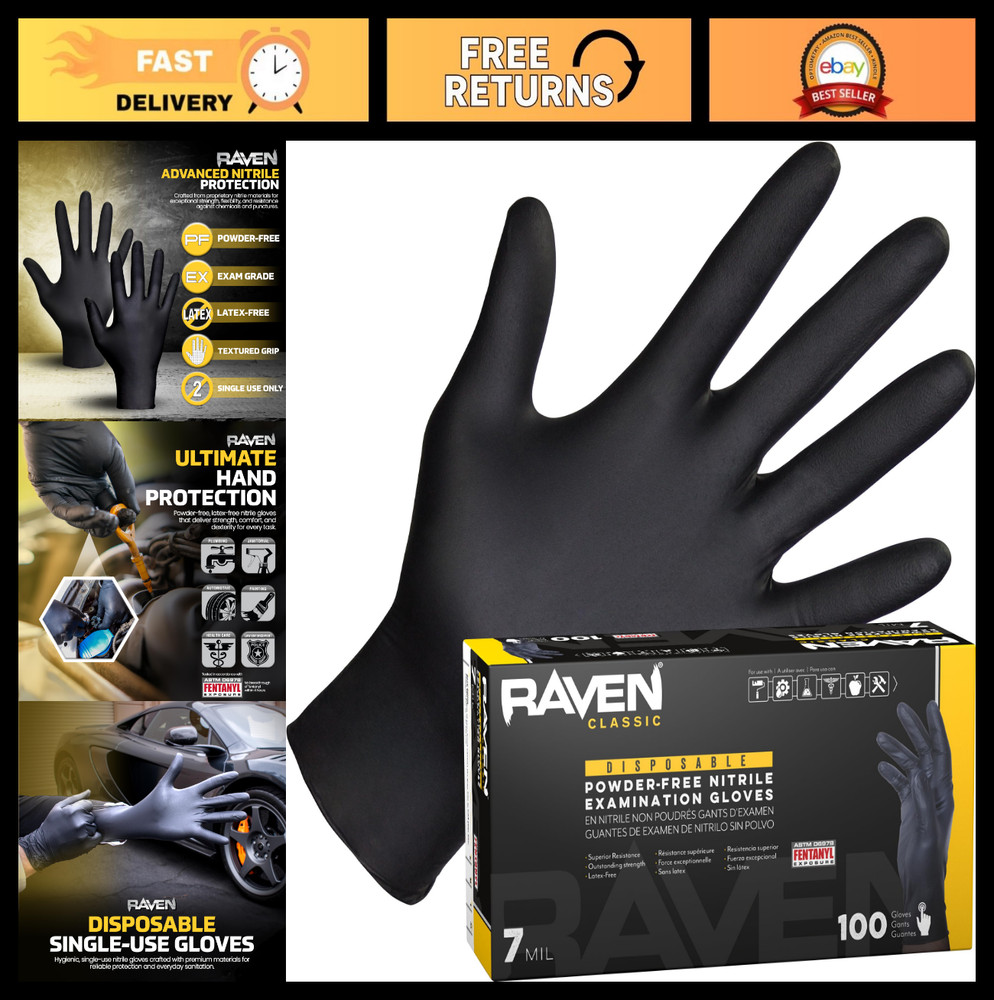 Powder Free Nitrile Disposable Gloves 7 Mil | Latex Free, Chemical & Puncture Re