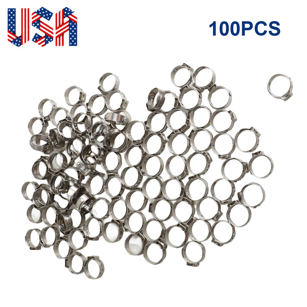 Aftermarket 100x 1/2” PEX Stainless Steel Clamp Cinch Rings Crimp Pinch Fitting