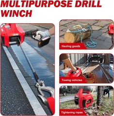 Portable Drill Winch 1500LB Capacity Hand Winch with 40FT Steel Cable 360°