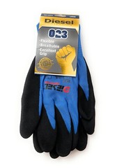 6 Pair DIESEL Blue Safety Gloves Latex Coated Grip Cut Resistant