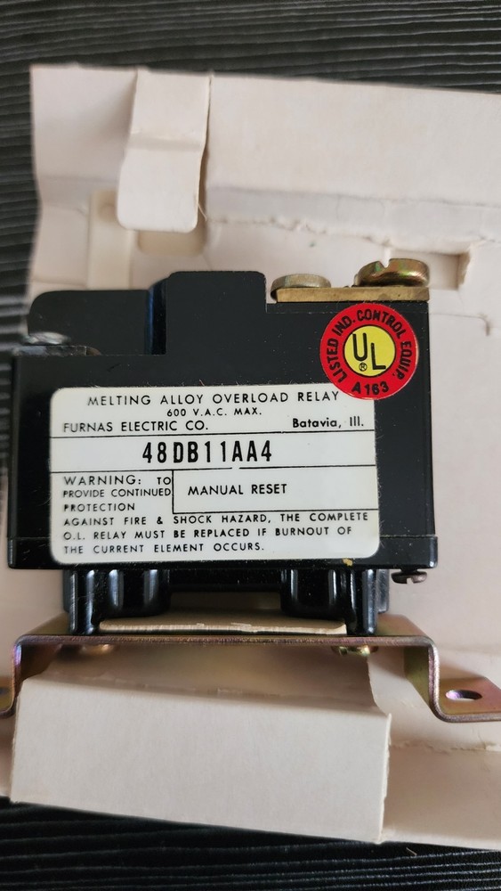 Furnas Thermal Overload Relay Manual Reset 600VAC Bolt-On 48DB11AA4