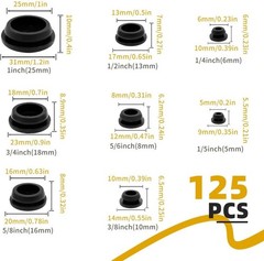 125PCS Rubber Plugs for Round Holes, Premium Black Rubber Hole Plugs, Various…