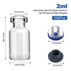 100 Pcs 2ml Clear Glass Vials, Borosilicate, Autoclavable with Aluminum Flip Cap