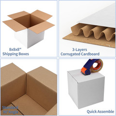Hoikwo 8x8x8 Shipping Boxes Set of 25, White Corrugated Cardboard Box for Small