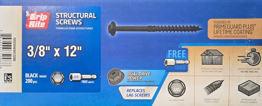 Grip-Rite Grip Rite Structural Screws Black – 3/8″ x 12″ – 200 COUNT