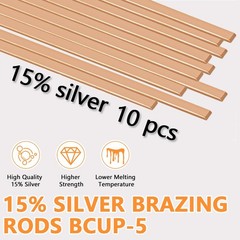10 Sticks 15% Silver Brazing Rods – Flat Phos Copper Welding Rods for HVAC, Air