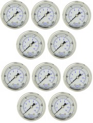 10 PACK LIQUID FILLED PRESSURE GAUGE 0-200 PSI, 2″ FACE, 1/4″ BACK MOUNT