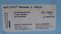 EPPENDORF 0030073436 2-200µl epT.I.P.S.® RELOADS 10X 96 TIPS IN TRAYS PER BOX