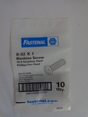 8-32 x 1″ 18-8 Stainless Steel Phillips Pan Head Machine Screws (Qty 10) 2172418