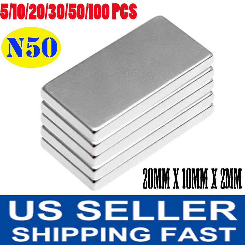 5-100Pcs N50 Rectangle Magnets Strong Hold Neodymium Rare Earth Block 20x10x2mm