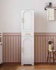Tall Narrow Bathroom Storage Cabinet 2 Doors 4 Adj Shelves White SC18303X