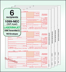 2022 IRS Tax Form 1099-NEC Laser 6 recipients+(1)1096 #NECS405 – 3UP 4pt NO Env