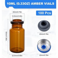 100x 10ml Glass Vials Amber Glass Headspace Vials Plastic-Aluminum Flip Off Caps
