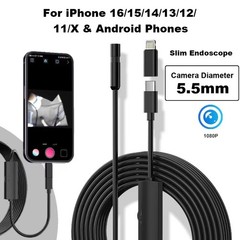 8LED Endoscope Borescope HD Inspection Camera Scope For iPhone 17/16/15 Android