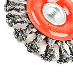 AAIN 4″ Twist Knotted Wire Cup Wheel Brush for Grinders, 5/8″-11 Threaded Arbor