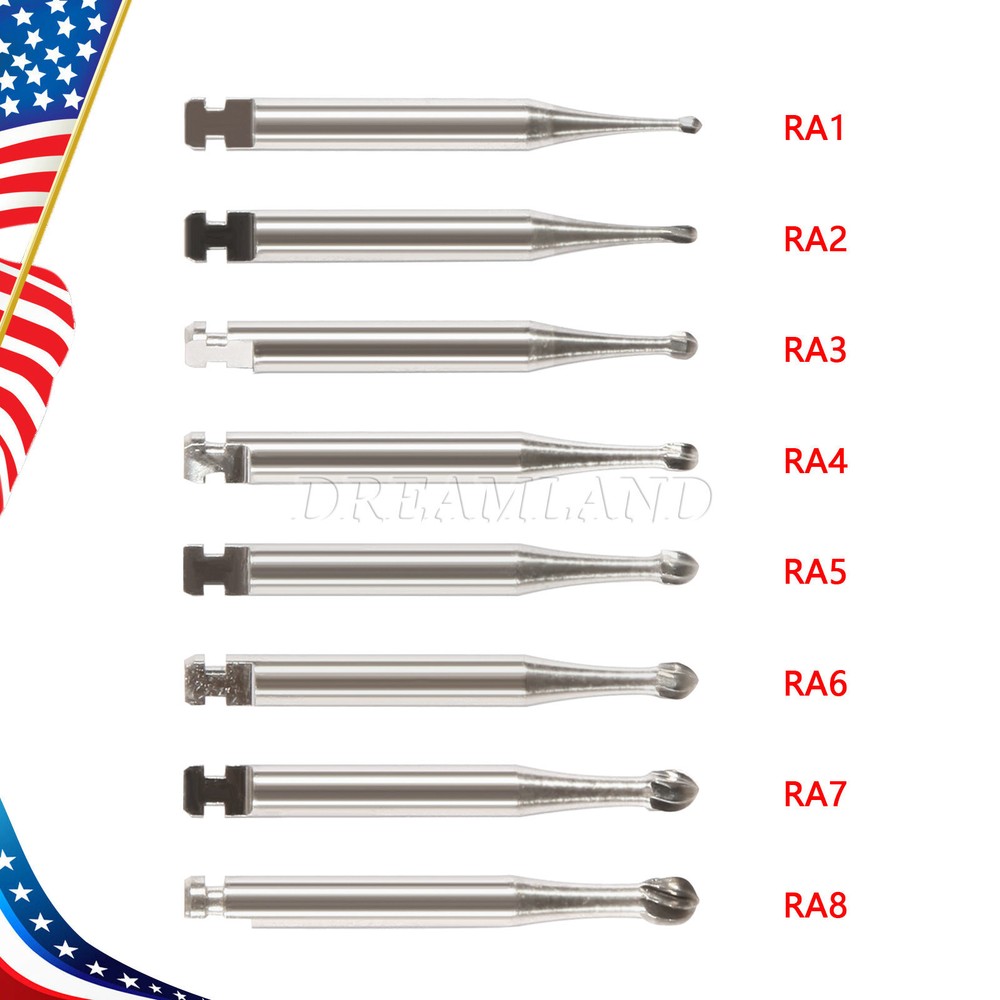 8 Types Dental Round Carbide Bur for Slow Speed Latch Type RA 1# – 8# Burs USA