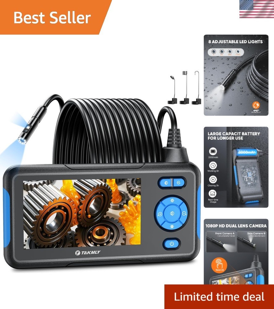 Endoscope Camera with Light, Dual Lens 1080P Industrial Borescope with 8 LED …