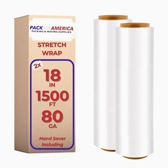 Stretch Film, Shrink Wrap, Clear, 18″ x 1500′ x 80 Gauge, 2 Rolls