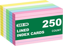 Multi-Color Index Cards 3X5 250 Ct Ruled Flash Cards 50 Pk of 5 Multi-color
